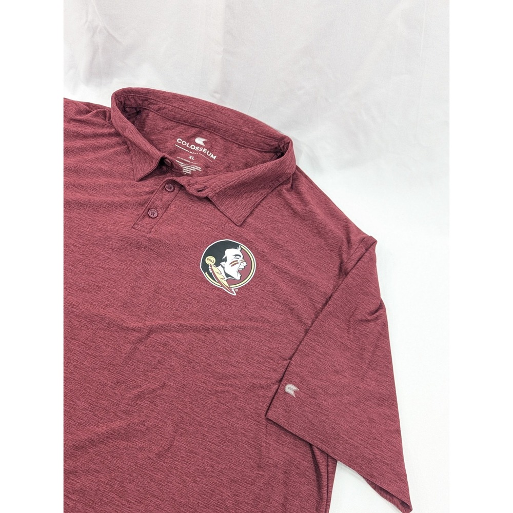 Colosseum Polo Mens Maroon Heather Florida State Seminoles Short Sleeve Size XL‎